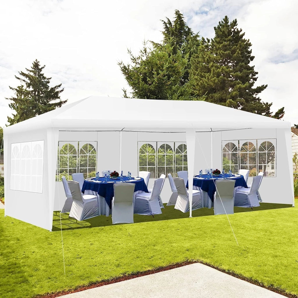 Tenda da Giardino, 3 x 6 m, Portatile, con Borsa per Trasporto, Gazebo Pieghevole con Pareti Laterali e Finestre, Tenda da Giardino per Feste, Bianco