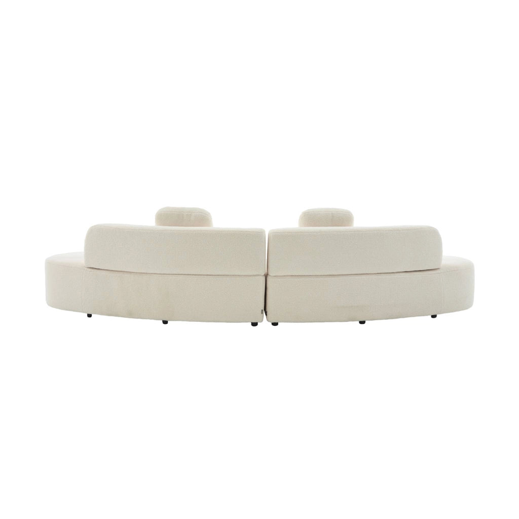 Divano virgola organico in tessuto bouclé, 5 posti, crema