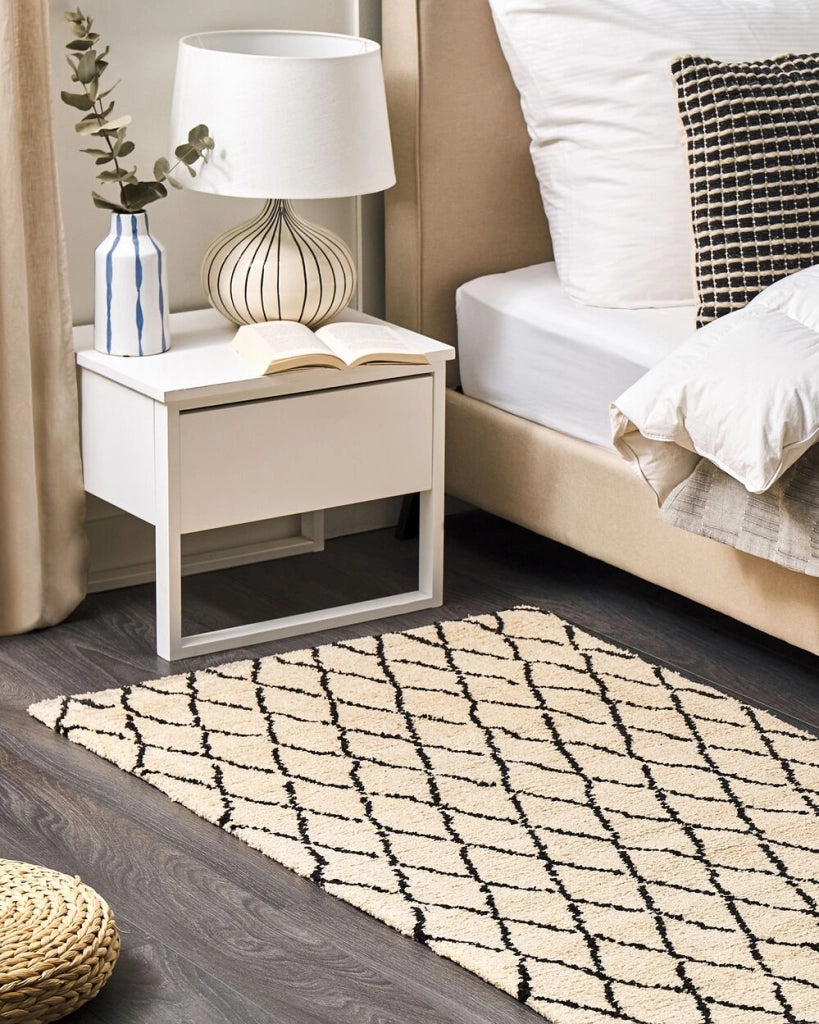 Tappeto tappetino Beige Con Nero 80 x150 cm  Motivo Geometrico Moderno
