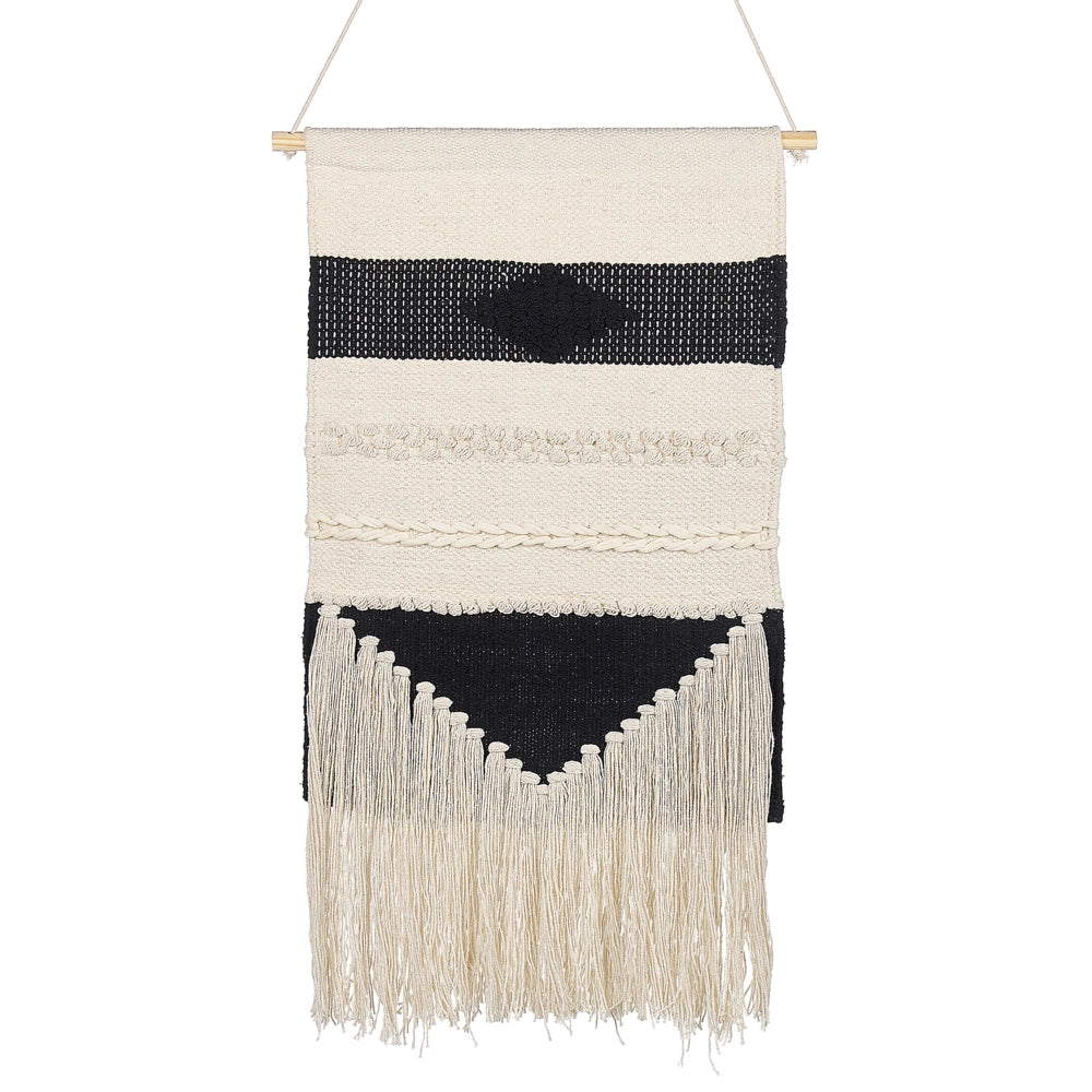 Decorazioni da parete in cotone nero beige nappa fatta a mano arte della parete motivo geometrico boho per soggiorno camera da letto