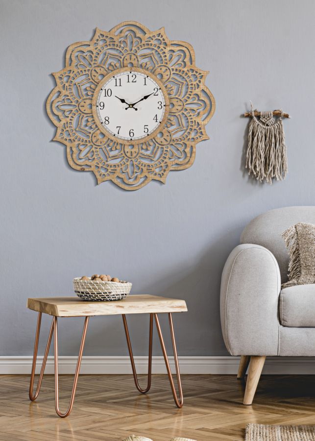 Orologio da Muro Carving Ø 60x4,5 cm in Rattan