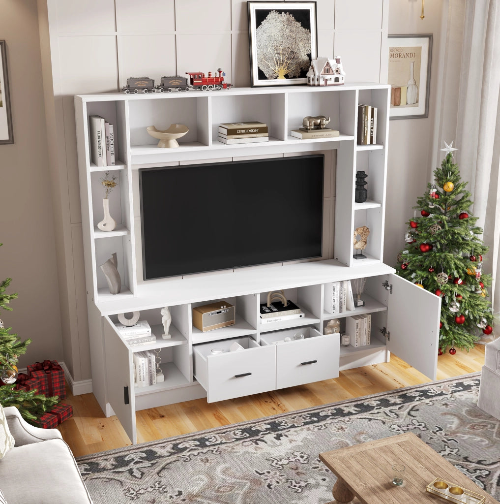 Mobile TV 180x35x170 cm con 2 armadi; 2 cassetti e 11 vani; bianco