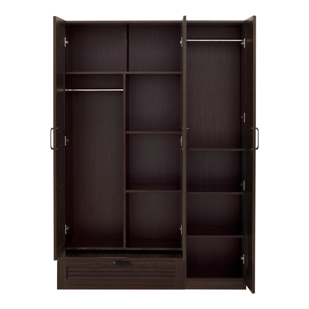 Armadio Guardaroba Finning con Ante a Persiana e Cassetto 176 x 120 x 52 cm Effetto Noce Scuro [en.casa]