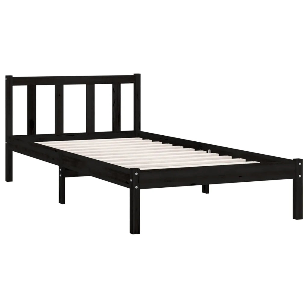Letto singolo | Letto per adulti | Giroletto in Legno Massello Nero 75x190 cm Small Single