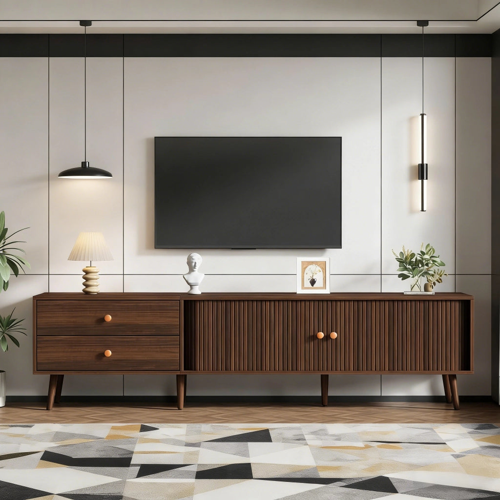 Mobile porta tv 180 cm color noce con ante a serranda e cassetti; MDF