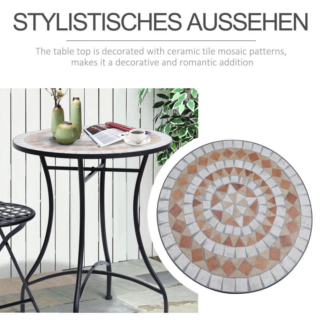 Tavolo da Giardino Rotondo ?60cm ¨C Xylo ¨C Metallo Arancione Bianco per Esterno Balcone Terrazza