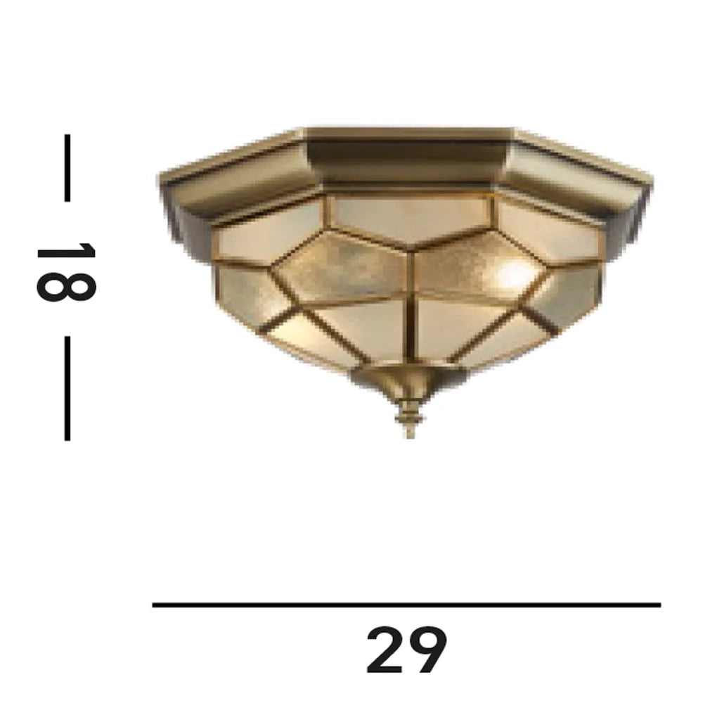 Plafoniera Classica Pisa Ii Ottone Vetro 2 Luci E14