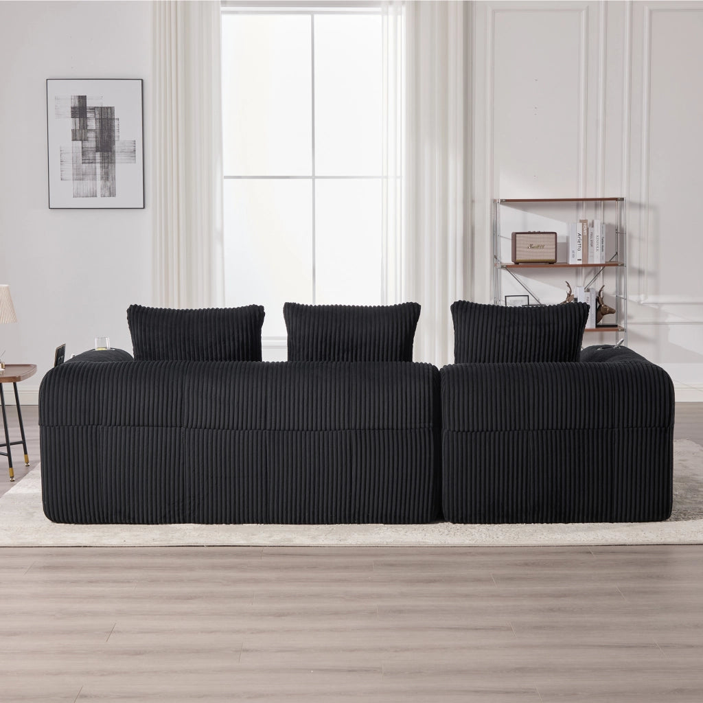 SOFA Modulare in tessuto corduroy 253x158x61 cm Nero con 3 cuscini