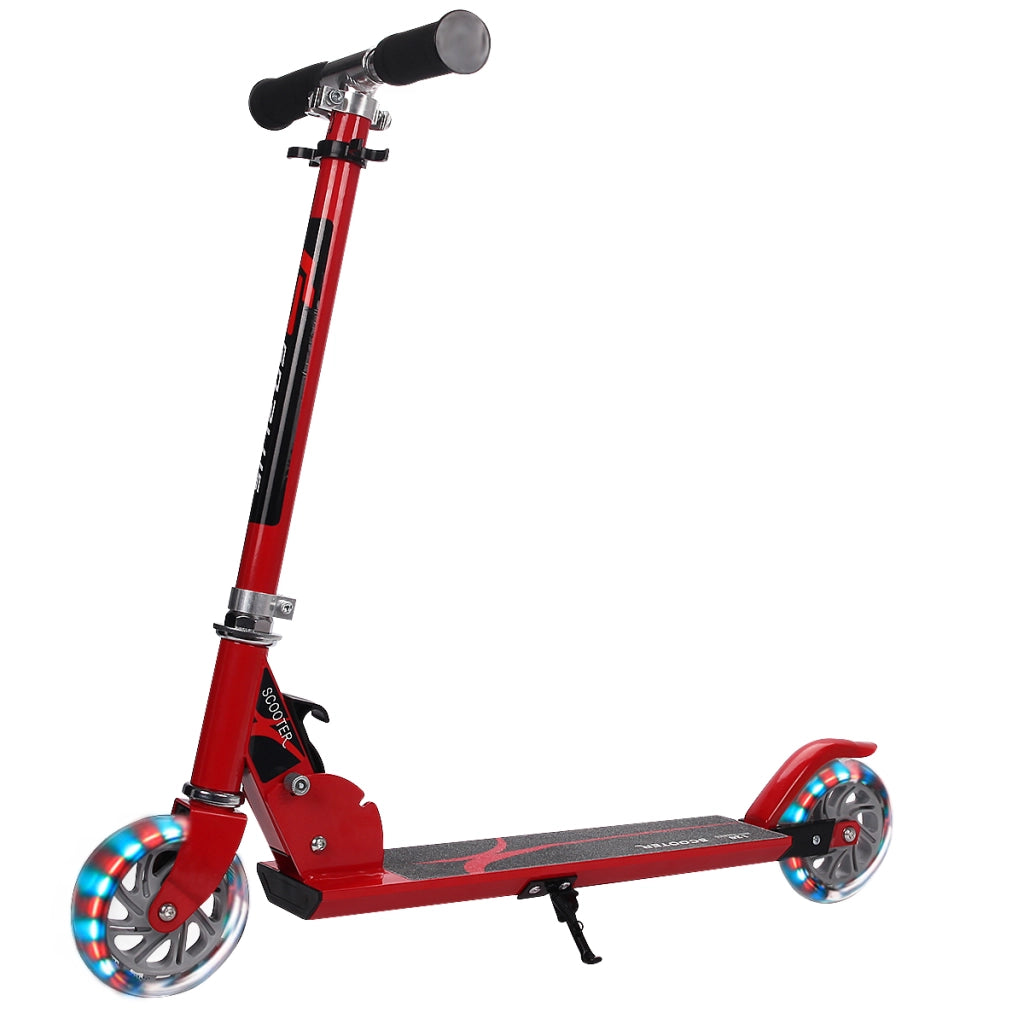Monopattino a 2 ruote lampeggianti per bambini con musica altezza regolabile, Monopattino in alluminio Rosso-Monopattini