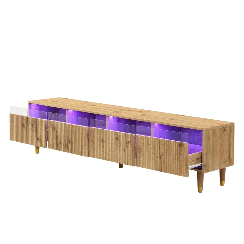 OKWISH Set di 2 Mobili da Soggiorno con Mobile TV e Tavolino con LED, 4 Ante e 2 Cassetti, MDF Legno