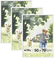 Set di 3 Cornici 50x70 cm con Passepartout, Portafoto in Orizzontale o Verticale, da Parete o Tavolo, in Legno MDF, Bianco