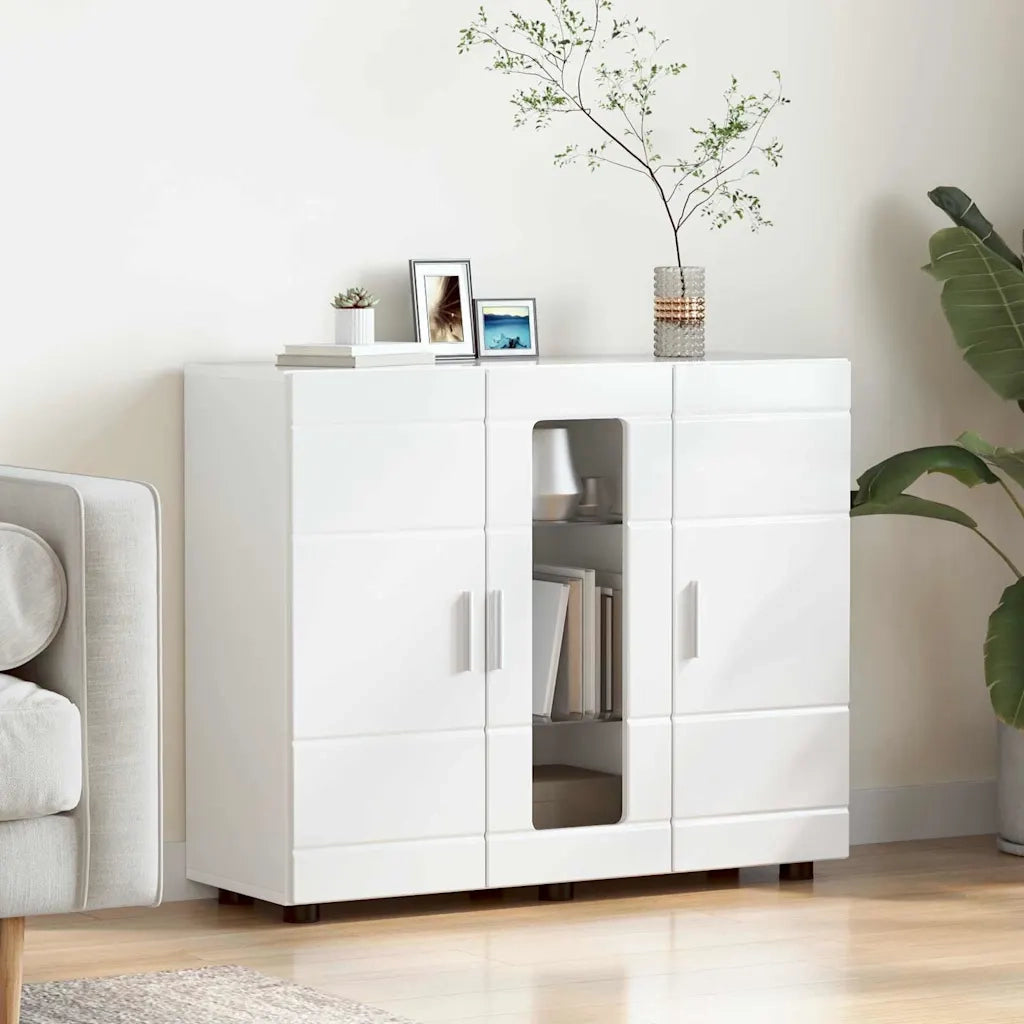 Credenza-Buffet-Armadio da cucina Bianco lucido 55,5 x 29 x 100 cm Legno multistrato