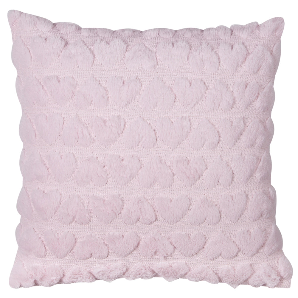 Set di 2 cuscini in tessuto rosa ricamati con motivo a cuoricini 45 x 45 cm morbida imbottitura