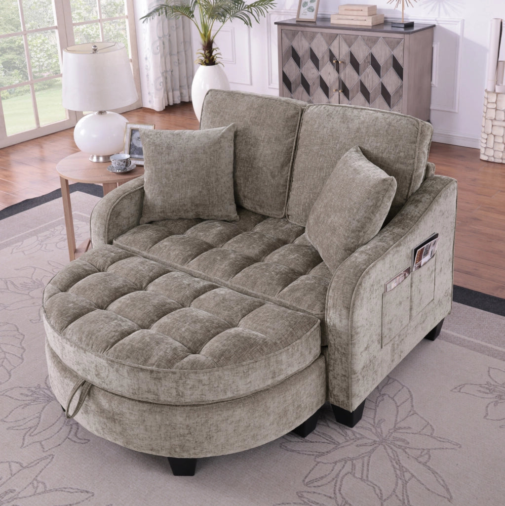 Divano letto 132x129x93 cm convertibile in chaise longue; in legno di eucalipto marrone
