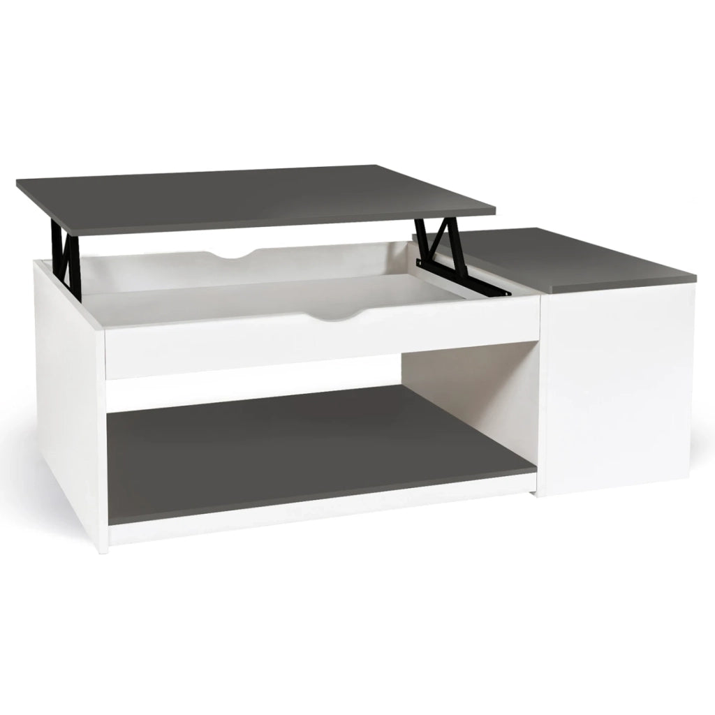 IDMarket - Tavolino elevabile ELEA con scatola in legno bianco e grigio