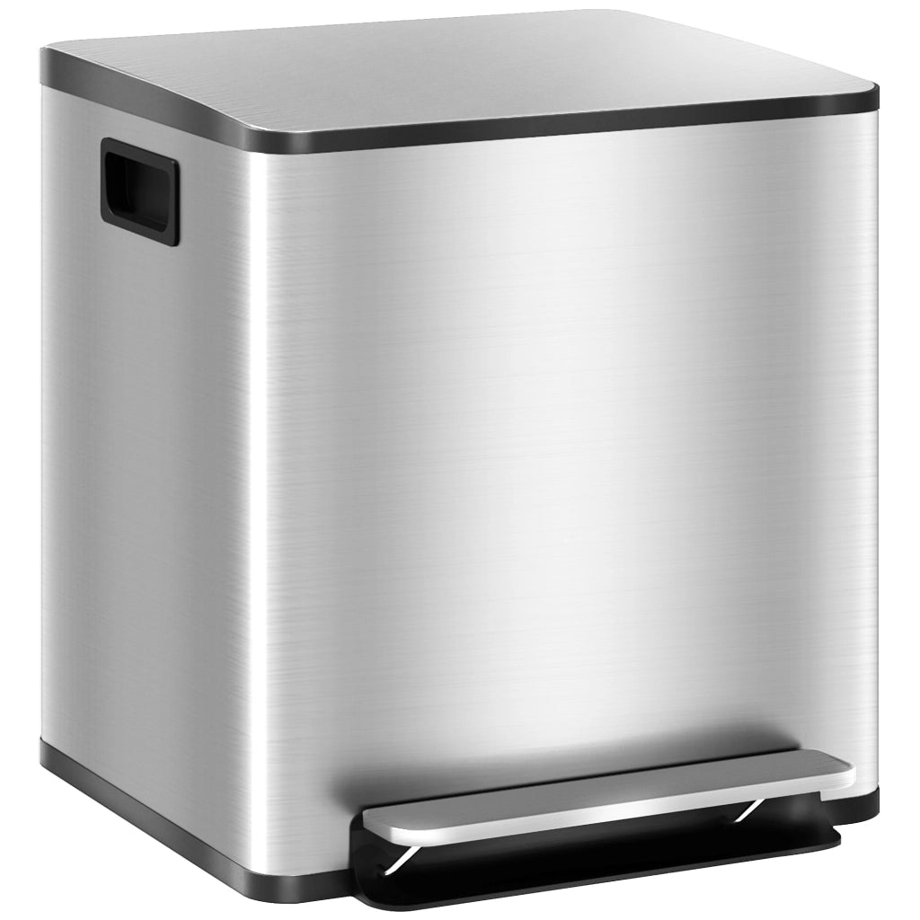 Pattumiera a Pedale 2 Sezioni 15L 41,8x36,7x44 cm in Acciaio Inox e PP