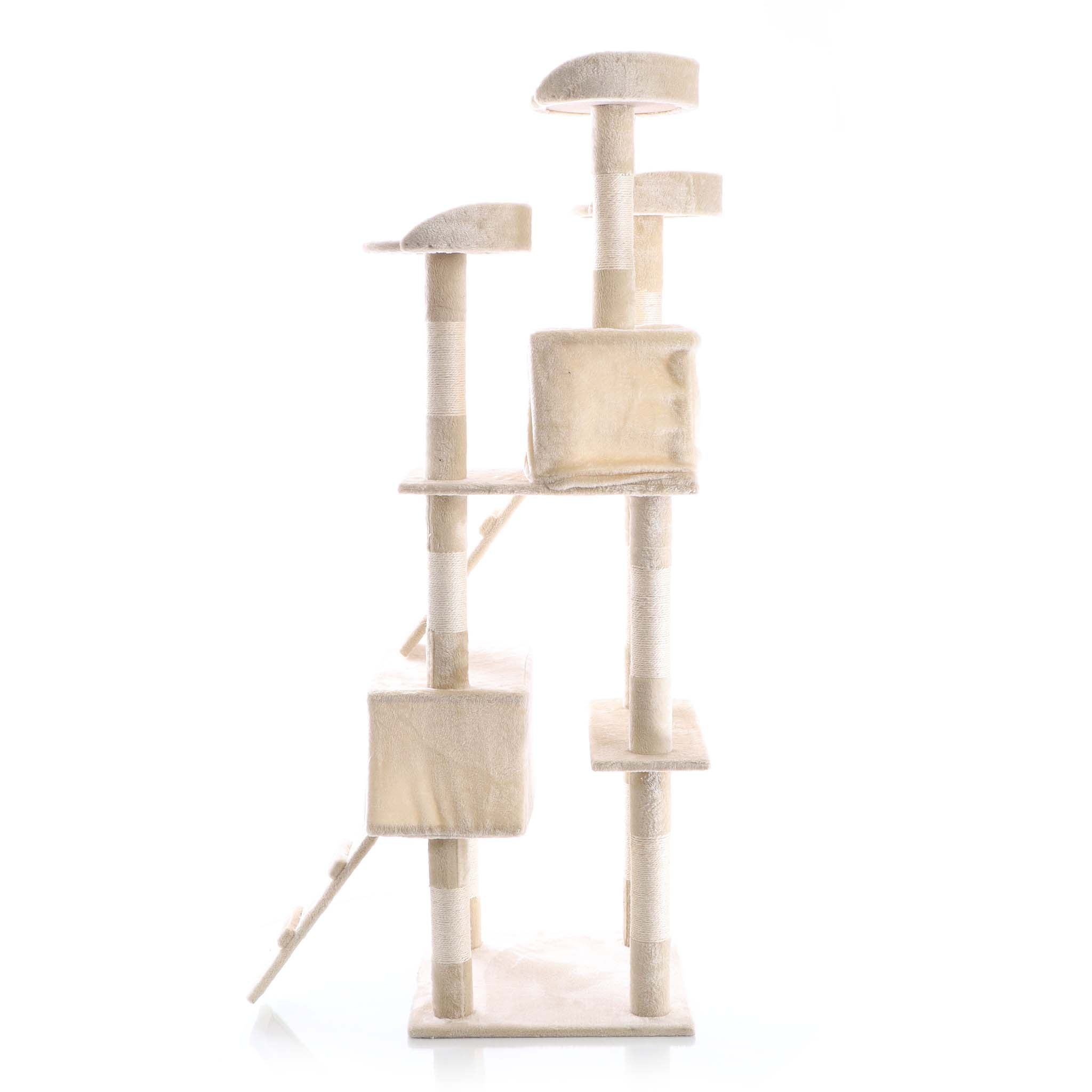 Albero tiragraffi beige 170 cm con piattaforme, cuccette e scale