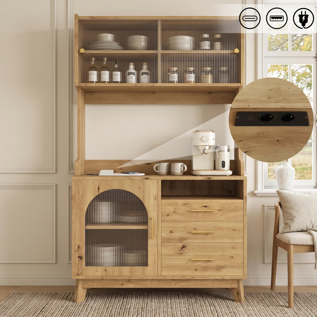 Mobile contenitore alto 100;5 × 40 × 178 cm; pannello truciolare; prese e USB; color legno