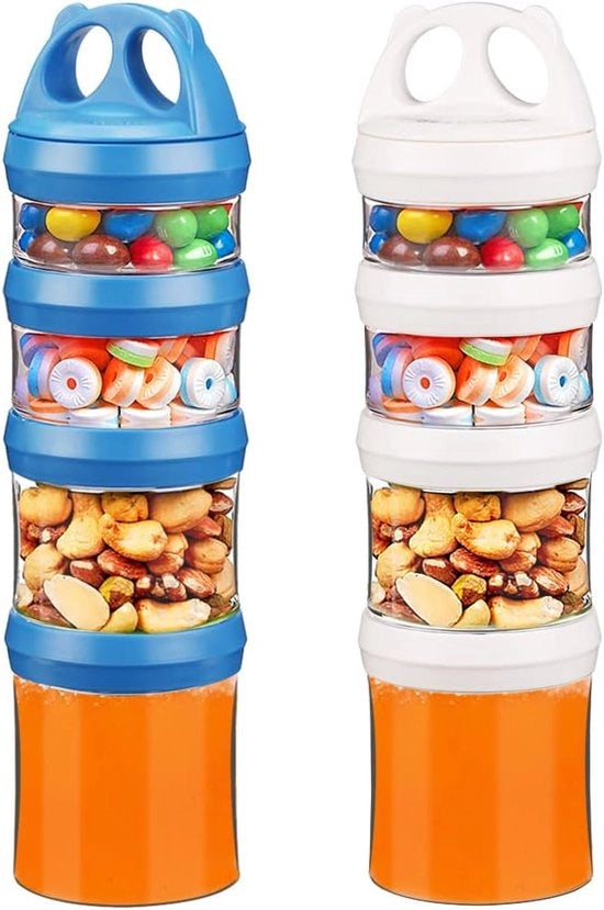 Set di contenitori di stoccaggio da 2 contenitori di stoccaggio alimentare Stacking 31oz Twist Lock Molti contenitori di stoccaggio e organizzazione Formula per dolci Dispensatore di articoli da viaggio, BPA-free, Bianco/Azzurro