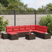Set Divano da Giardino con cuscino 9 pcs Marrone polyrattan
