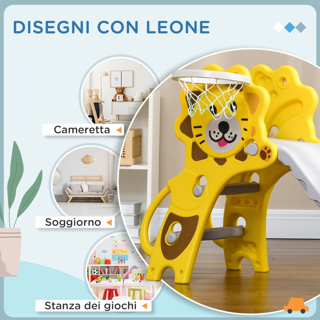 Scivolo con Canestro da Basket ¨C Xylo ¨C PE Giallo e Grigio 131x50x74 cm