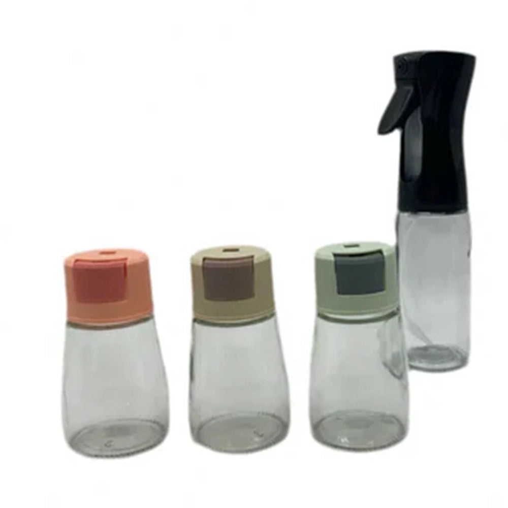 Trade Shop - Set Dispenser Spray Per Olio Con 3 Contenitori Dosatore Per Condimenti Spezie Sale Cucina -