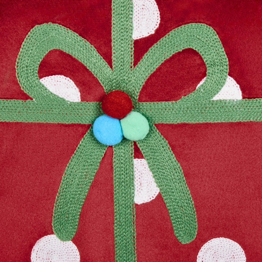 Set di 2 cuscini decorativi in tessuto di velluto rosso con motivo di regalo di Natale 45 x 45 cm Accessorio decorativo