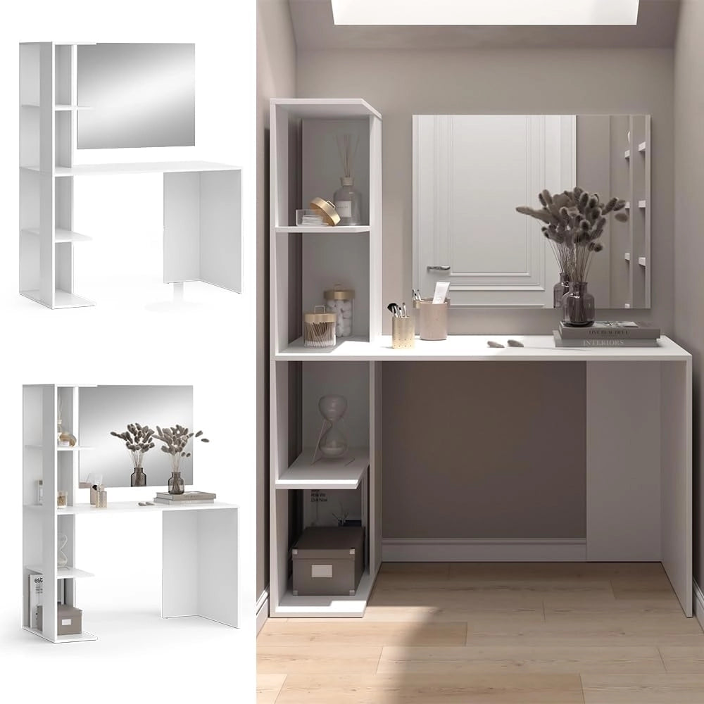 Vicco Tavolo da toilette Tower, Bianco, 122.2 cm con specchio, Superfici decorative per profumi e oggetti preferiti