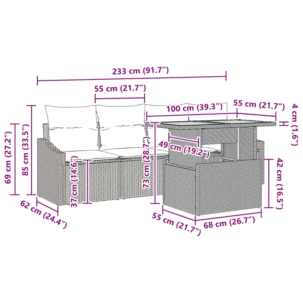 Set Divano da Giardino con cuscino 5 pcs Grigio Poly Rattan 3349768