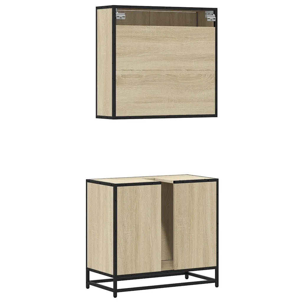 Set Mobili da Bagno | Armadio da bagno 2 pz Rovere Sonoma in Legno Multistrato