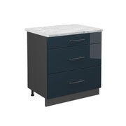 Mobiletto base per cucina Fame-Line Blu scuro lucido/Antracite 80 cm con 3 cassetti, PL Marmo Vicco