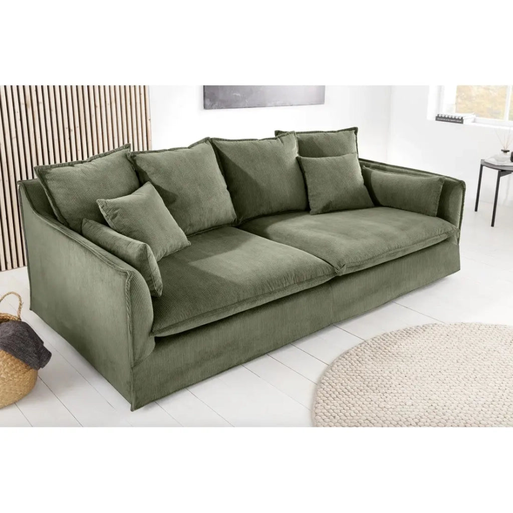 Divano dritto KALIA – Tessuto costolato verde scuro – 3 posti – Stile contemporaneo