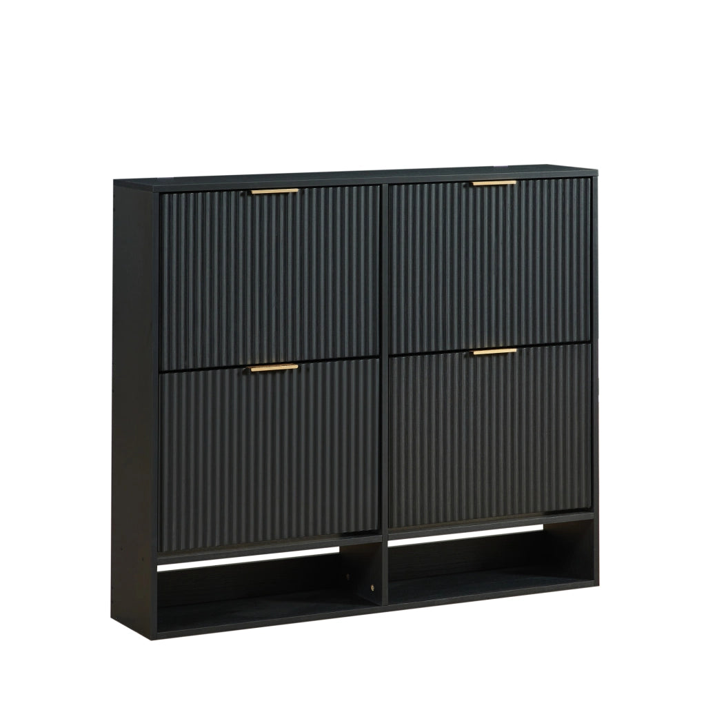 Scarpiera stretta 120x24x102 cm in MDF e metallo nero， per ingresso