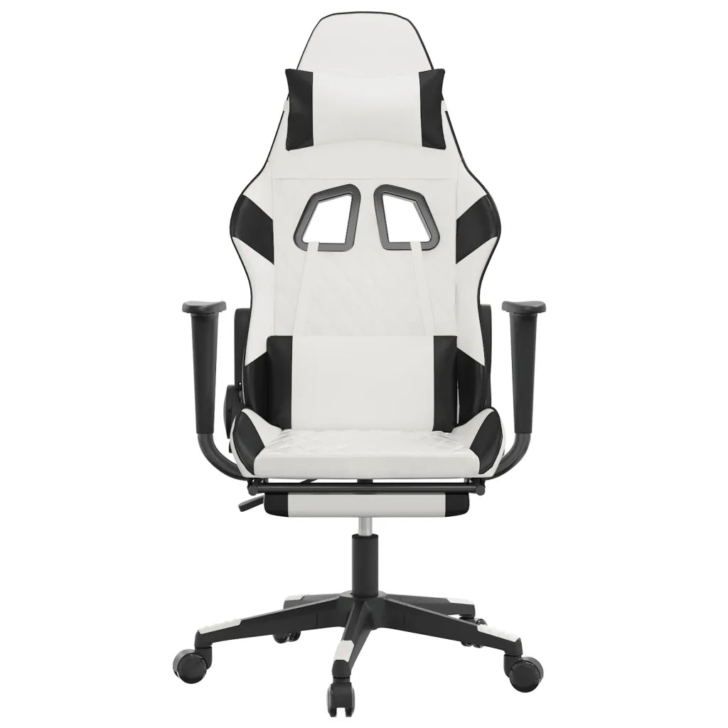 Sedia da Gaming | Sedia da e-sports con Poggiapiedi Bianco e Nero in Similpelle