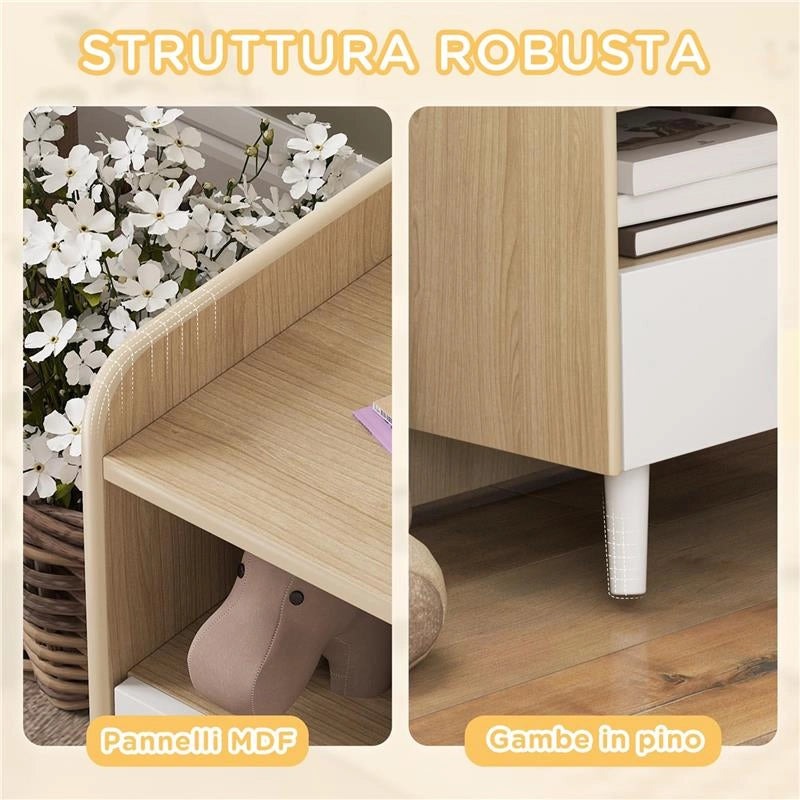 COMODINO CON CASSETTO PER BAMBINI 3-10 ANNI IN LEGNO E LEGNO DI PINO, 40X32.5X40 CM, BIANCO