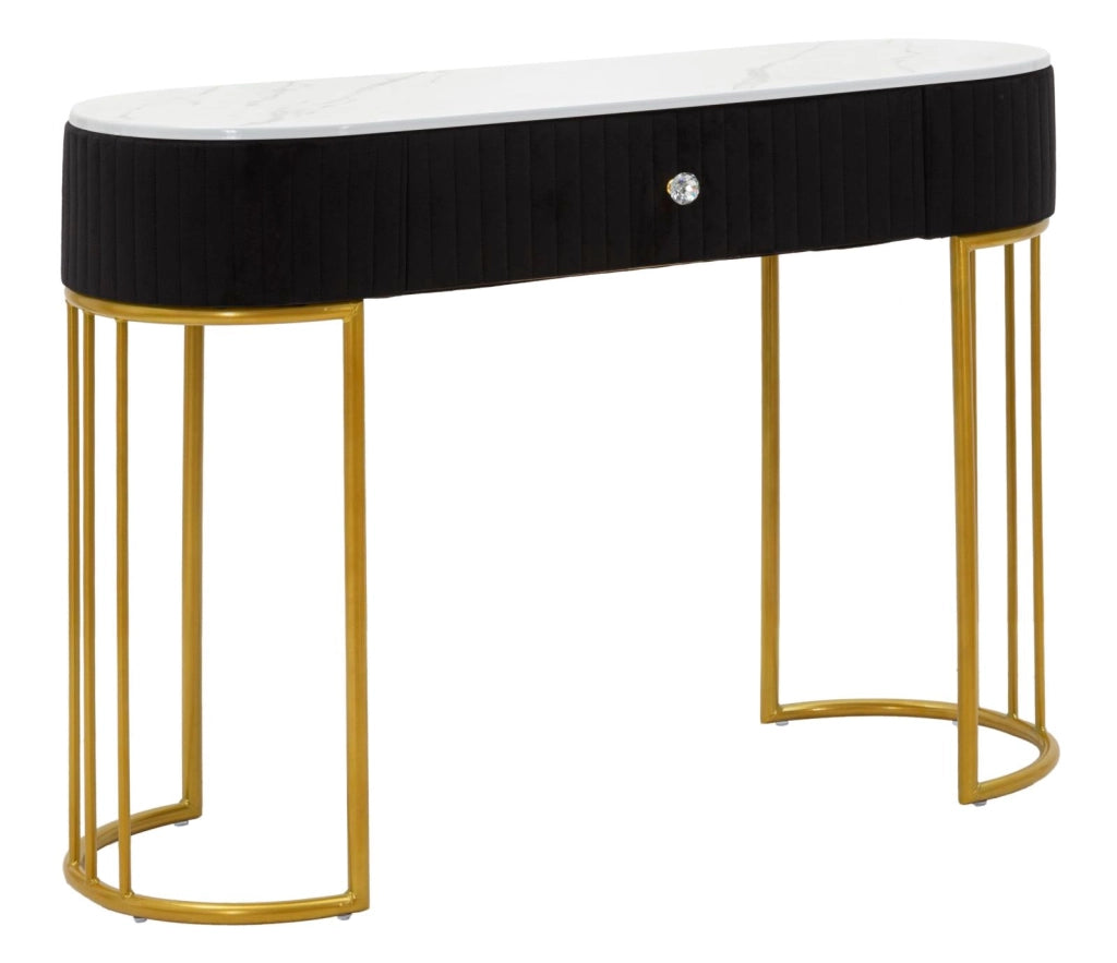 Consolle Fissa 1 Cassetto 100x43x74 cm in Metallo e Tessuto Imbottito Nero