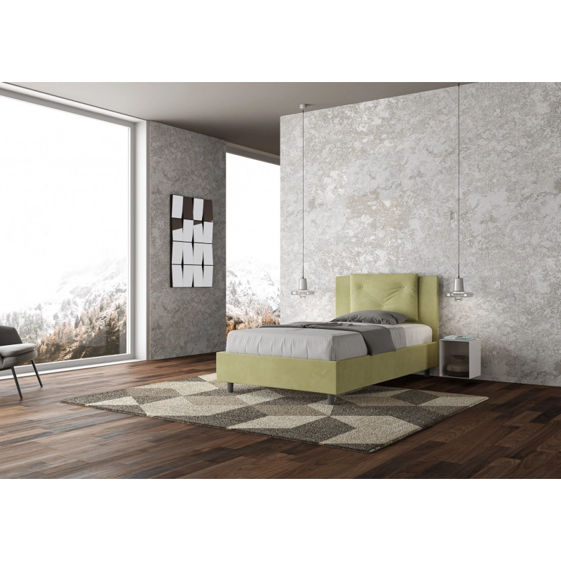 Letto imbottito 1 piazza e mezza 120x190 cm Appia - Con rete,Microfibra,Tè verde