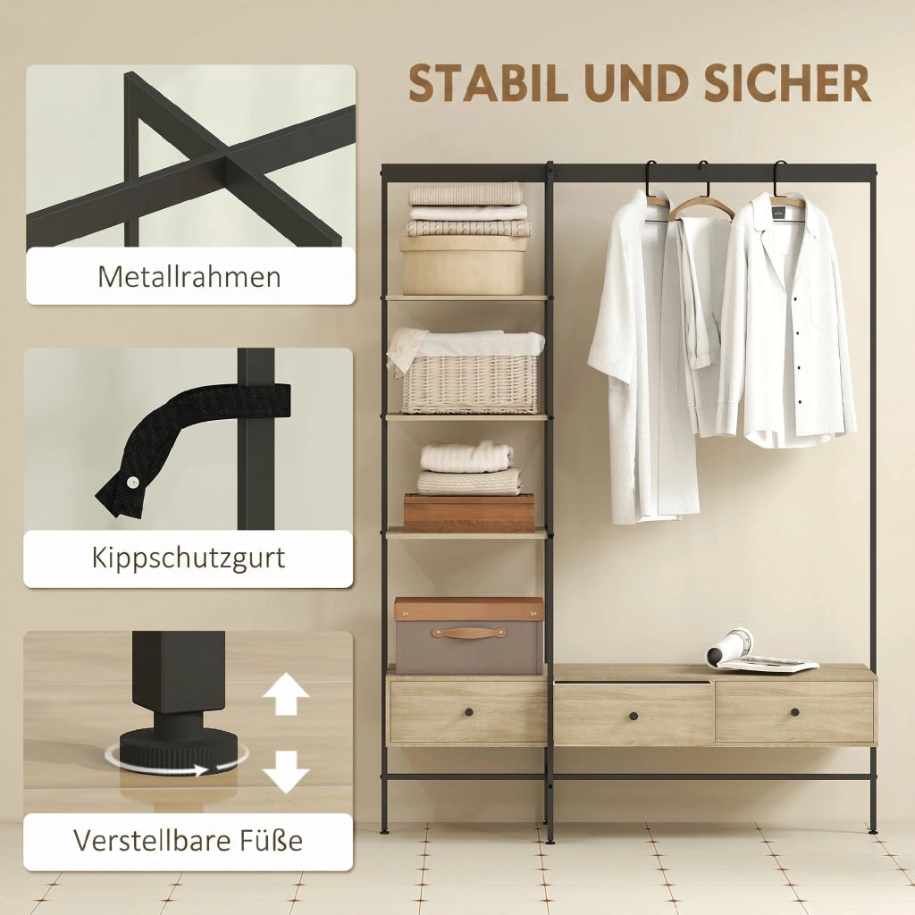 Guardaroba a colonna con scaffali, cassetti e appendiabiti ¨C zephmum ¨C quercia 180x45x180 cm