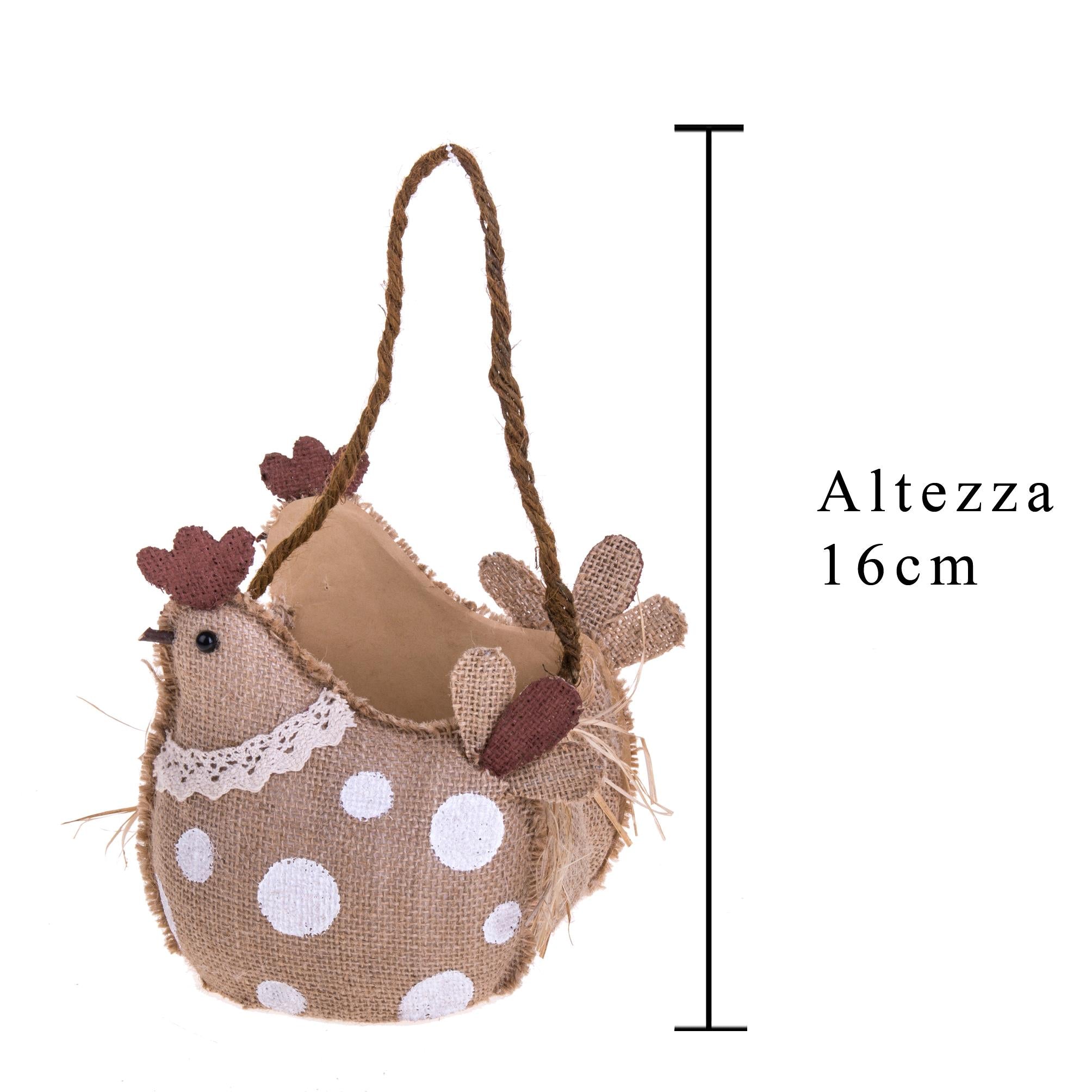 Set 2 Contenitori in Tessuto a Forma di Gallina H 16 cm