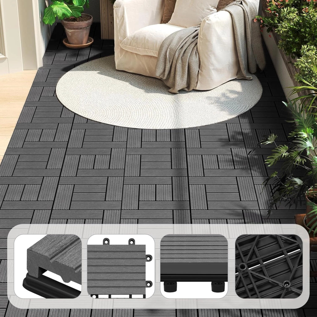 Pavimenti da Esterno Balcone/Giardino/Terrazza Piastrelle ad Incastro in WPC, Legno Composito Grigio 22 Pannelli / 2 ㎡