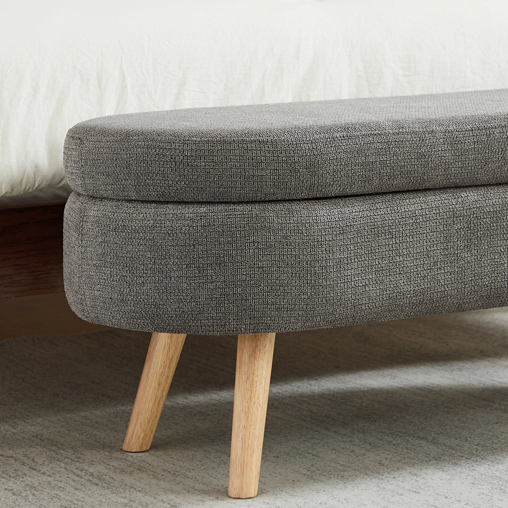 Panca contenitore ovale 110 cm con fori di ventilazione e piedini antiscivolo in chenille grigio