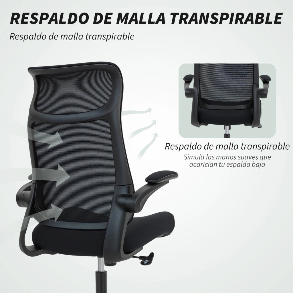 Sedia da Ufficio Ergonomica Girevole in Rete con Schienale, Braccioli e Supporto Lombare ¨C Zephmum ¨C Nero