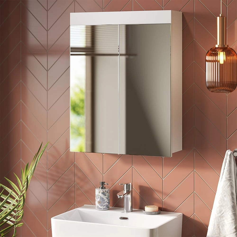 Specchio contenitore bagno Luna, Bianco, 60 x 77 cm, per montaggio a parete, combinabile con altri mobili Luna