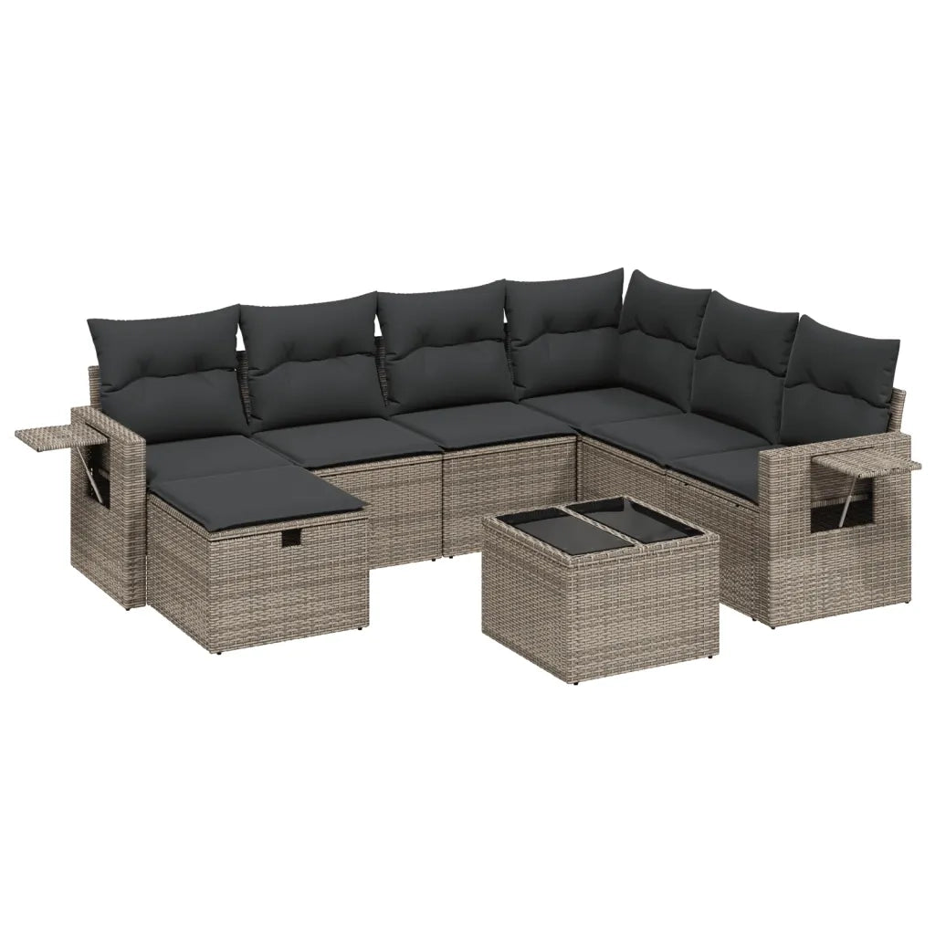 Set Divano da Giardino 8 pz con Cuscini Grigio in Polyrattan