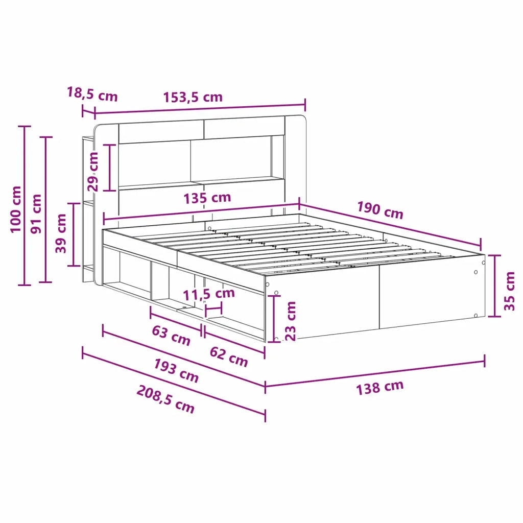Telaio del letto con storage Legno antico 135 x 190 cm
