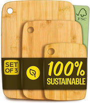 Set di taglieri in legno di 3 pezzi - Pannelli in legno senza sporgenze realizzati in bambù - Con gancio di appoggio - 3 misure diverse