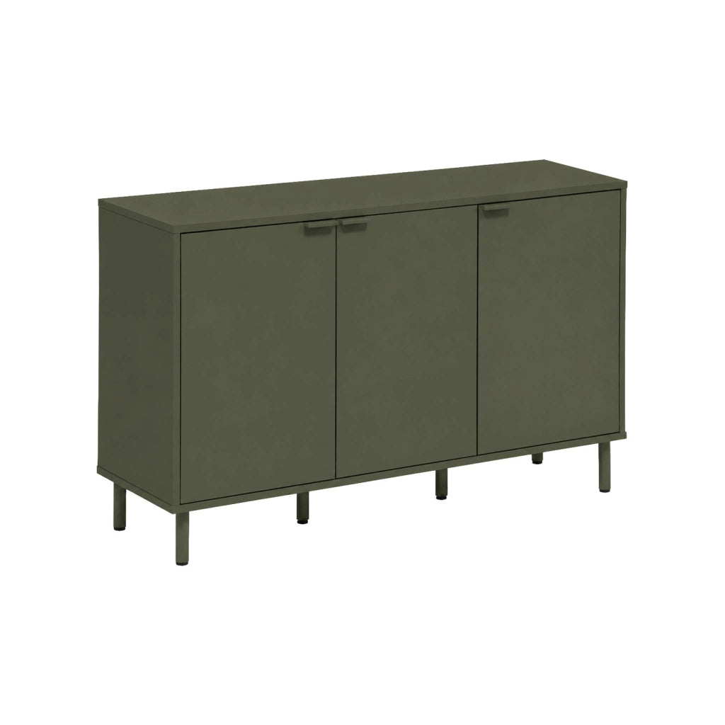 Credenza decorativa in legno e metallo 3 ante, 120cm, verde kaki