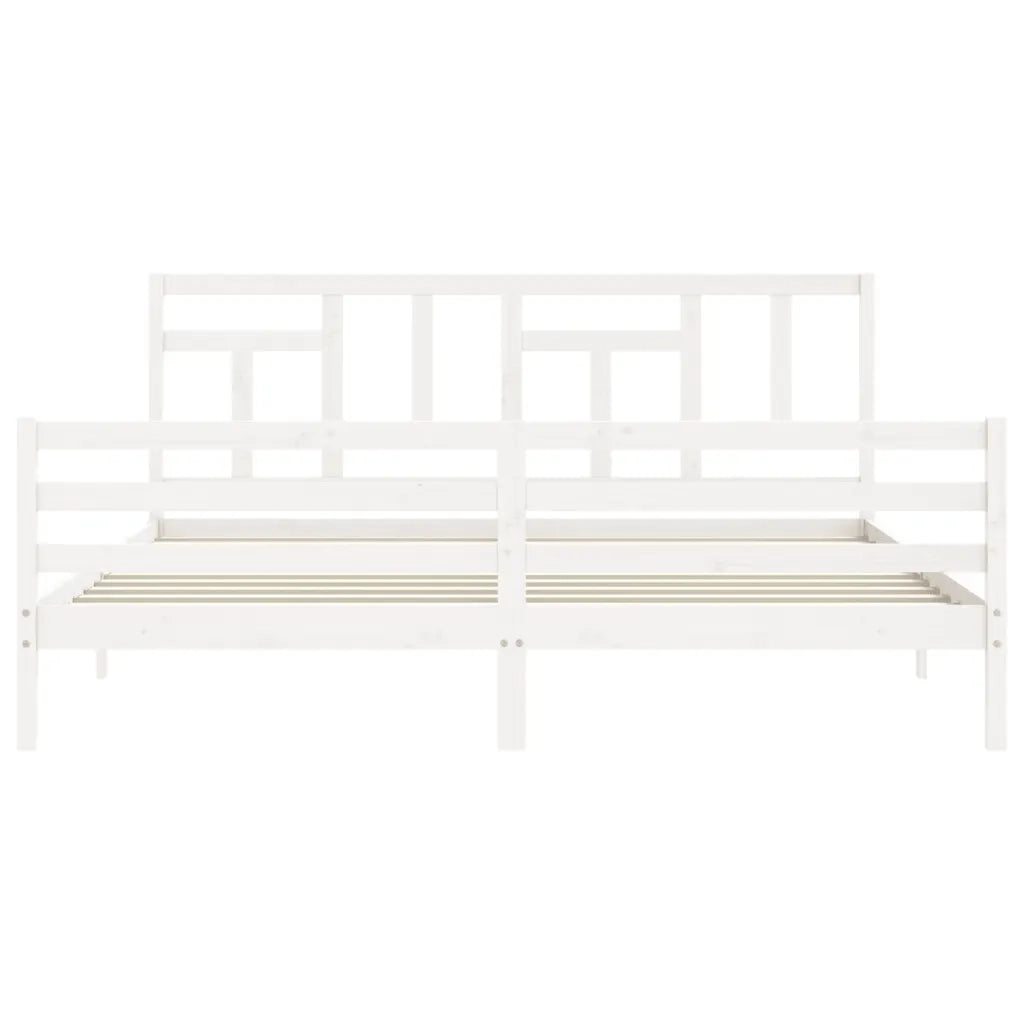 Giroletto con Testiera-Struttura Letto con testiera Bianco 200x200 cm in Legno Massello 297654