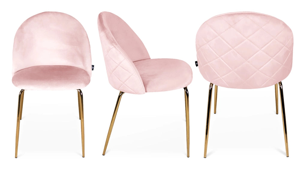 Set di 2 sedie da pranzo imbottite in velluto rosa piede oro - Nicole - SD19NIG