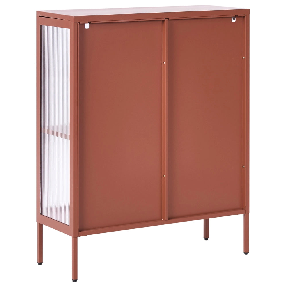 Vetrina moderna in acciaio marrone dorato e ante in vetro 90 x 35 cm in stile contemporaneo industriale sala da pranzo soggiorno